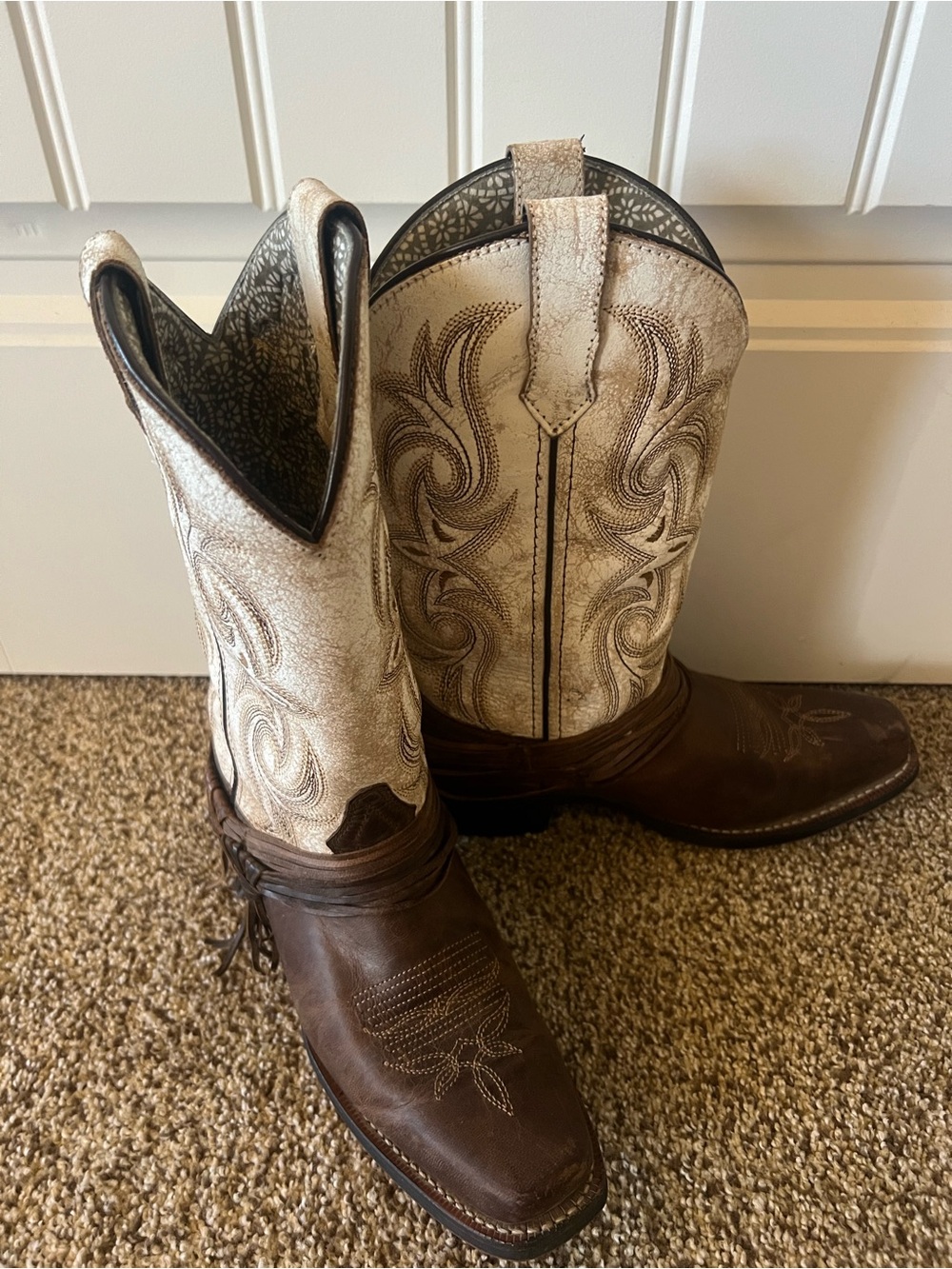 Laredo Brown Foot with Cream Embroidered Shaft Western Boots